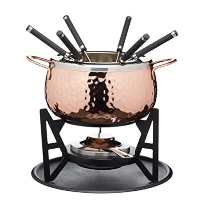Artesà Fondue-Set mit 6 Gabeln und Schale aus Edelstahl, Keramikschale, Metallständer und Brenner, für Schokolade, Käse oder Fleisch  