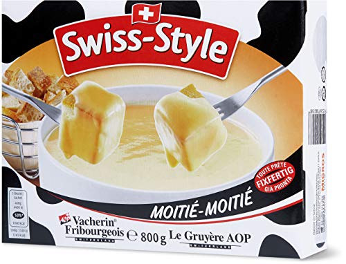 Swiss-Style Fondue-Käse 'Moitié-Moitié' - 800g Käsemischung aus zart schmelzendem Vacherin Fribourgeois und Greyerzer (Hartkäse)  