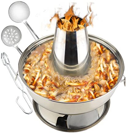 2.3 litre Campingherde Hot Pot aus Edelstahl Chinesischer Holzkohle-Hotpot, chinesisches Fleischfondue Lammkocher im Freien Picknickkocher  