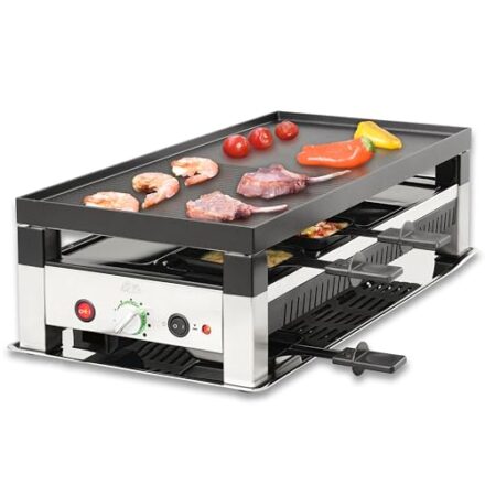 Solis 5 in 1 Table Grill 791 Raclette 8 Personen - Raclette + Tischgrill + Wok + Pizza Grill + Crêpes - Elektrogrill - 1400W - Edelstahl  